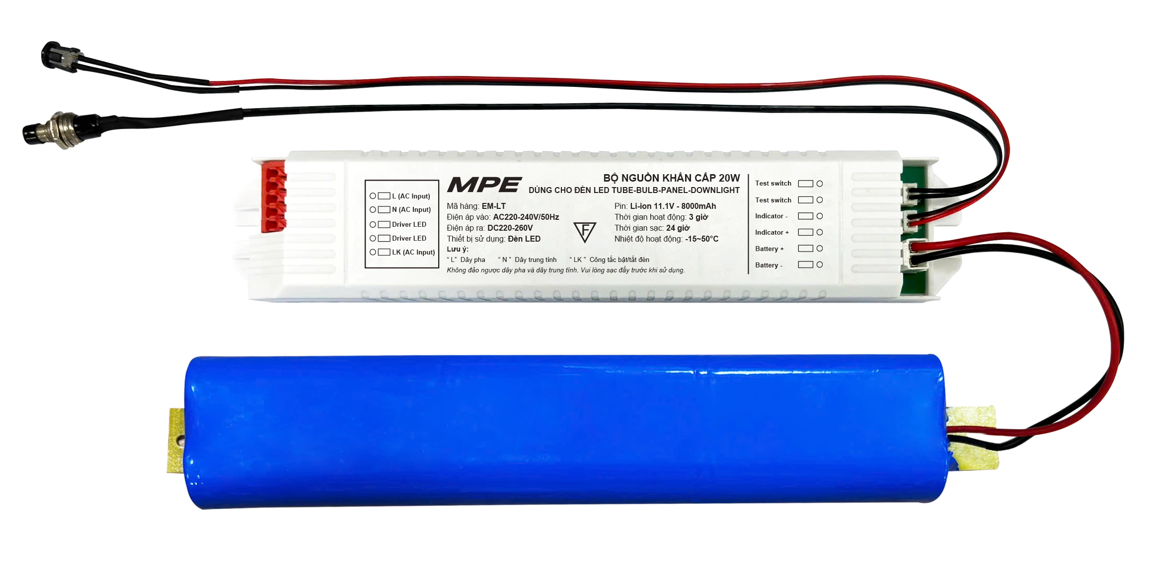 Bộ nguồn khẩn cấp dùng cho Led Tube, Bulb, Panel, Downlight, công suất tối đa 20W EM-LT