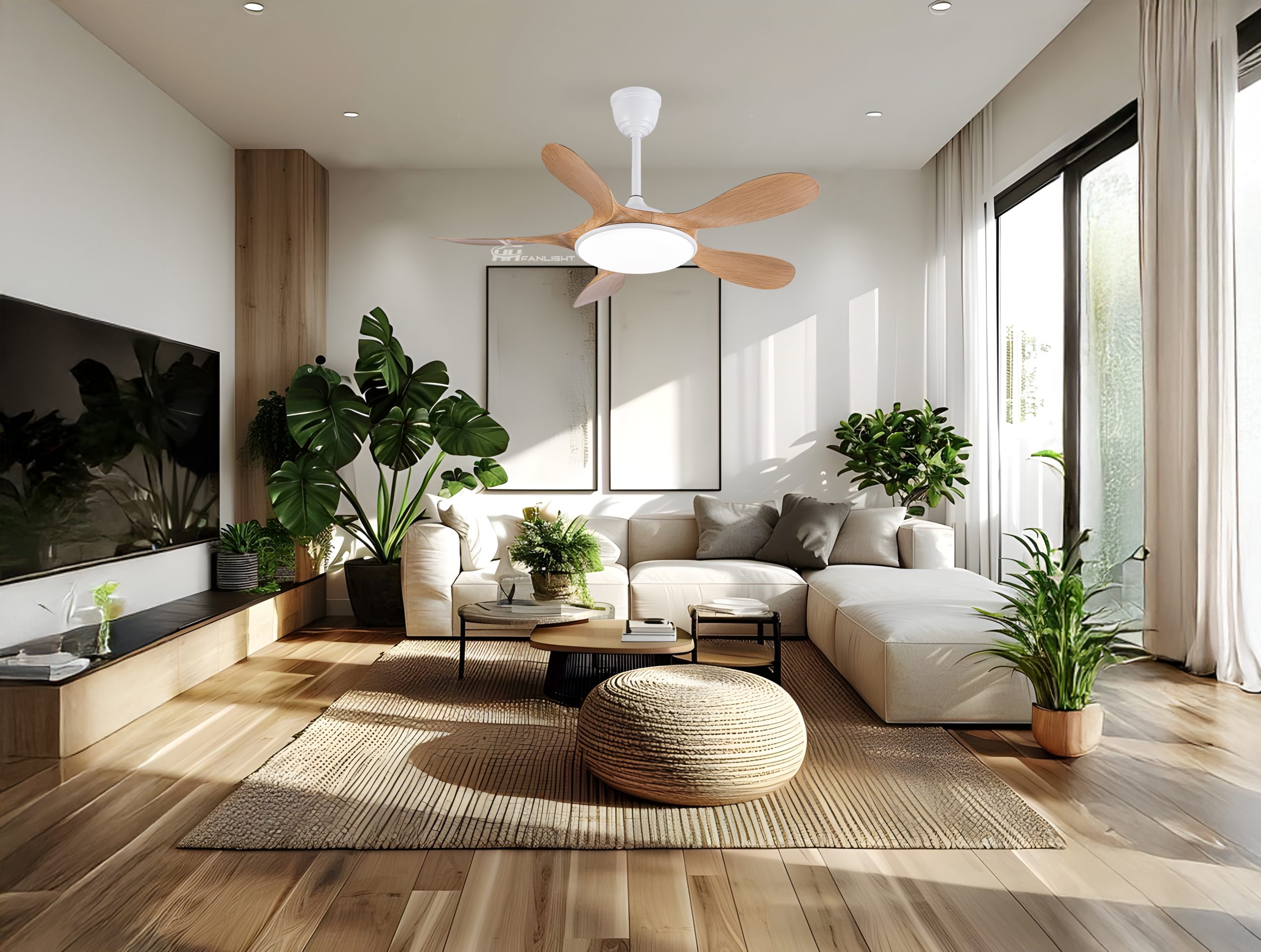 Quạt trần 5 cánh họa tiết gỗ FL HD-504